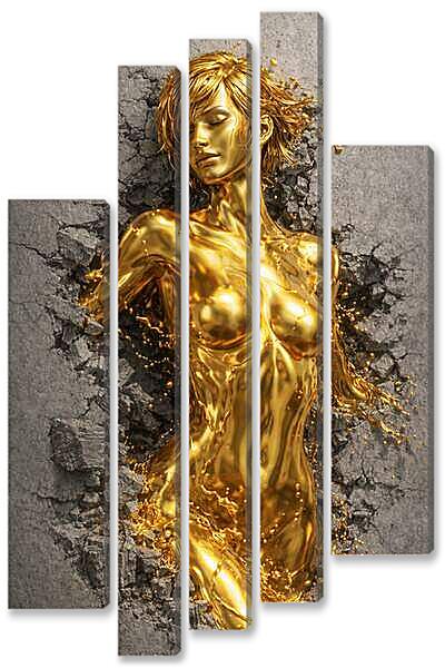 Модульная картина - Жидкое золото в движении