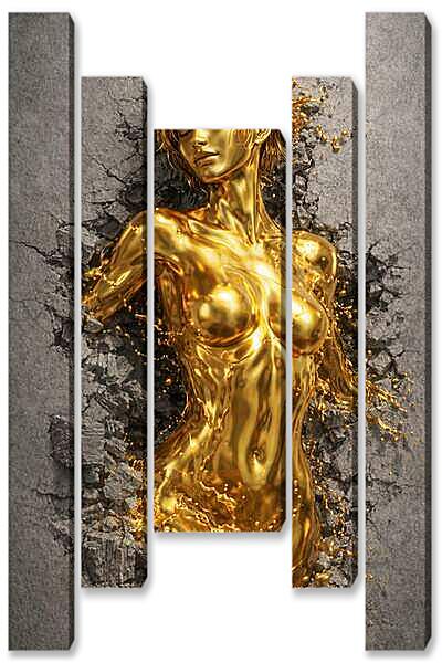 Модульная картина - Жидкое золото в движении