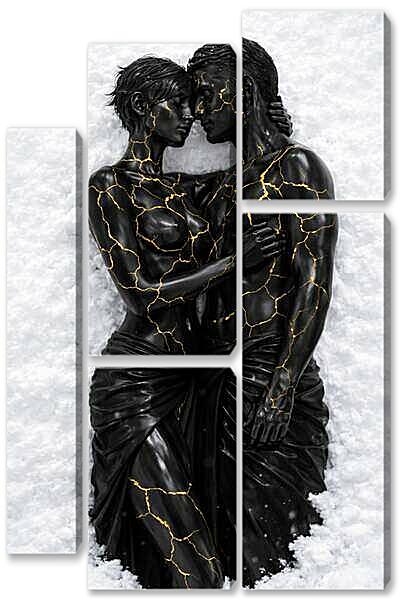 Модульная картина - Черные фигуры на снегу