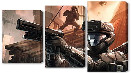 Модульная картина - halo 3, soldiers, gun
