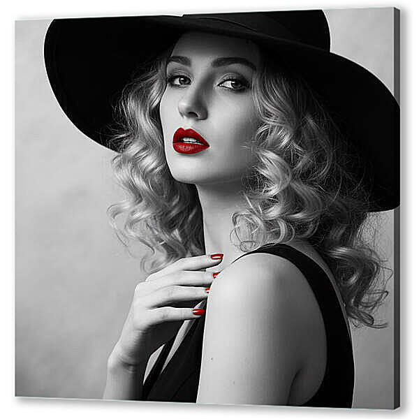 Модель, чб постер с красными деталями