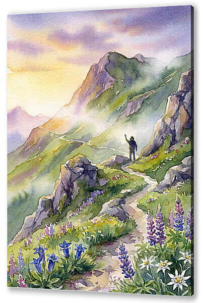 Встреча в горах, акварель