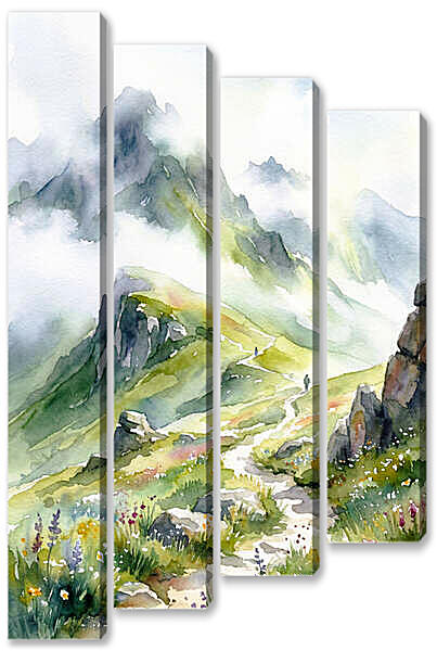 Модульная картина - Красивые горы, акварель