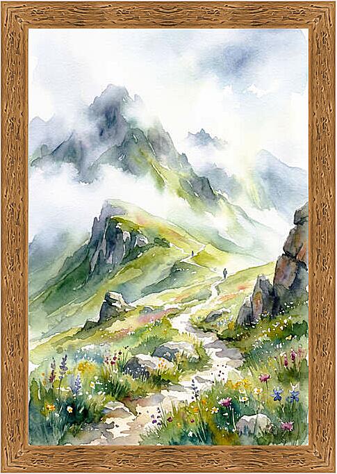 Картина - Красивые горы, акварель