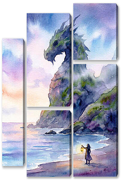 Модульная картина - Сказочная гора, акварель