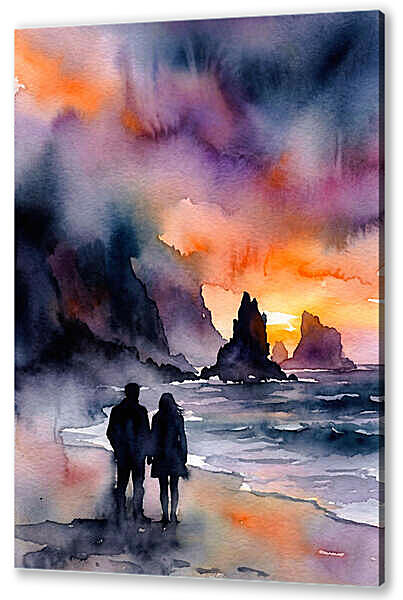 Закат, акварель