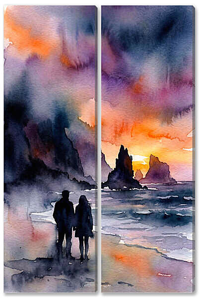 Модульная картина - Закат, акварель