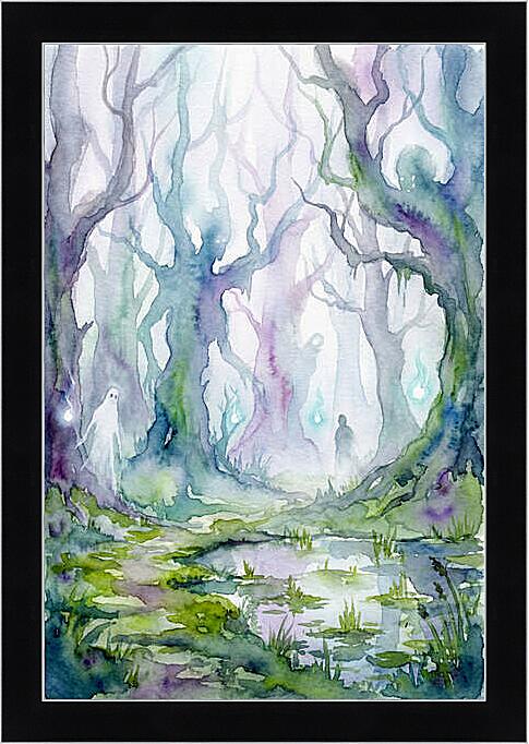 Картина - Призрачный лес, акварель
