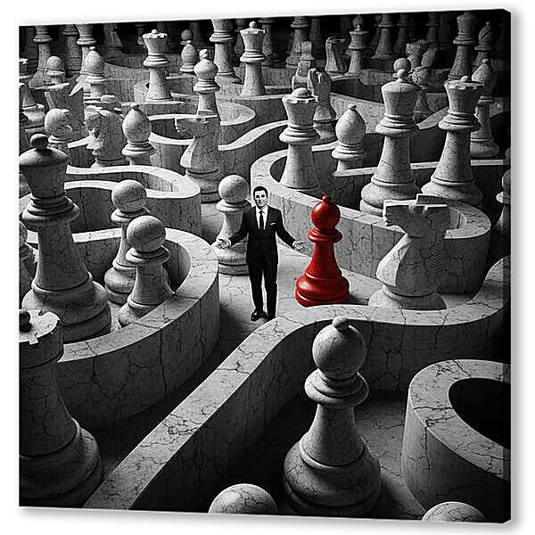 Постер (плакат) - Лабиринт, чб постер с красными элементами