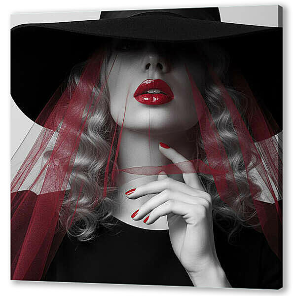 Модель в шляпе, чб постер