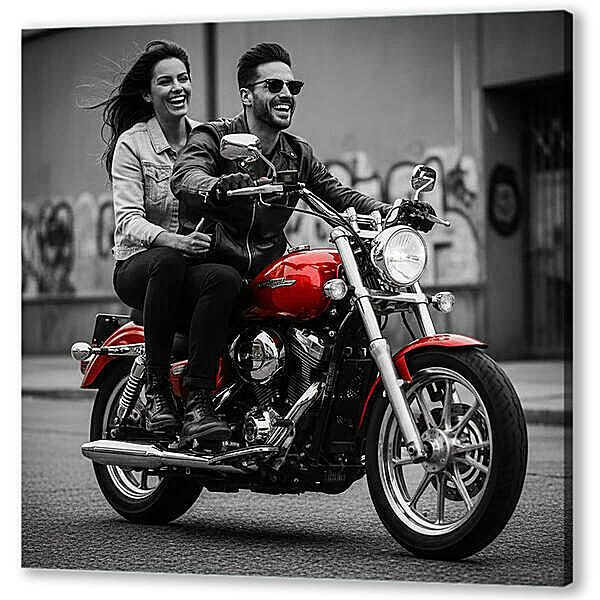 Пара на мотоцикле, чб постер