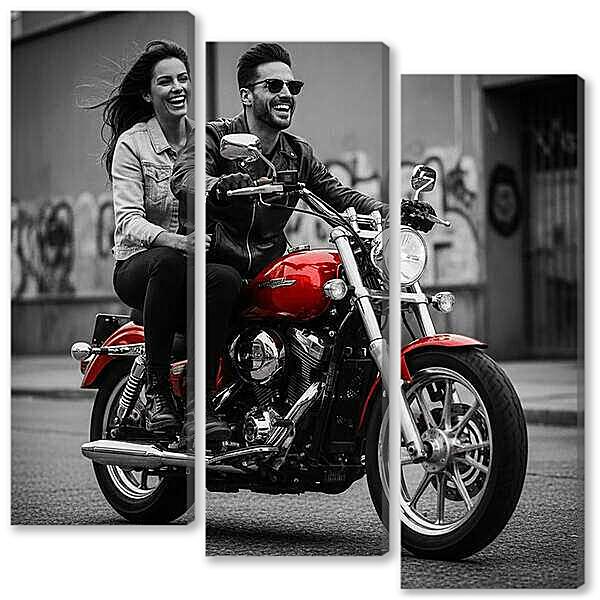 Модульная картина - Пара на мотоцикле, чб постер