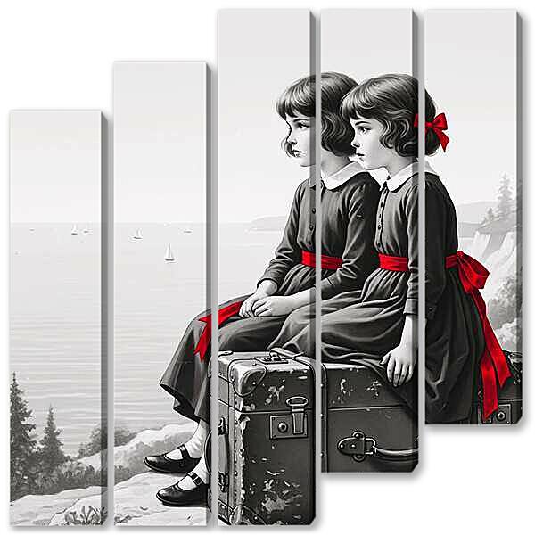 Модульная картина - Девочки, чб постер