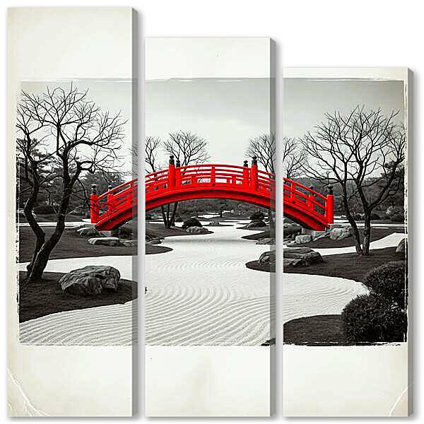 Модульная картина - Красный мост,  чб постер