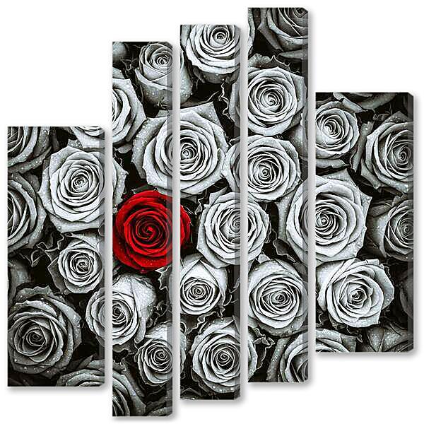 Модульная картина - Букет роз, чб постер