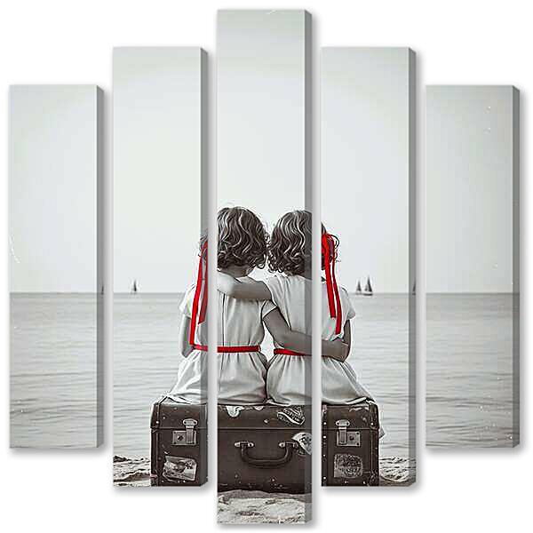 Модульная картина - Две сестры, чб постер