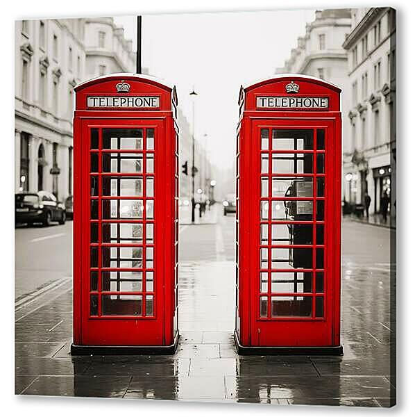 Постер (плакат) - Красные будки, чб постер