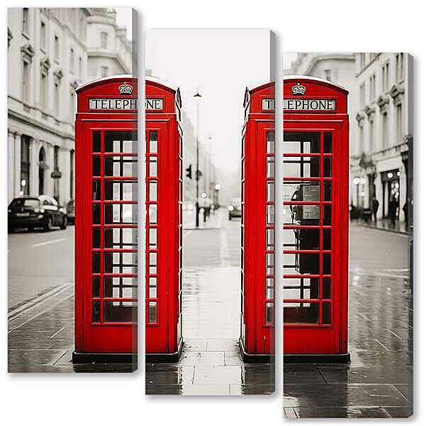 Модульная картина - Красные будки, чб постер