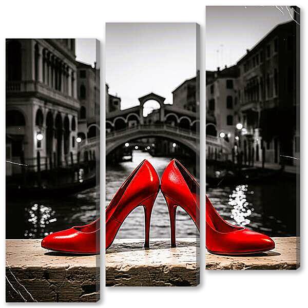 Модульная картина - Красные туфельки, чб постер