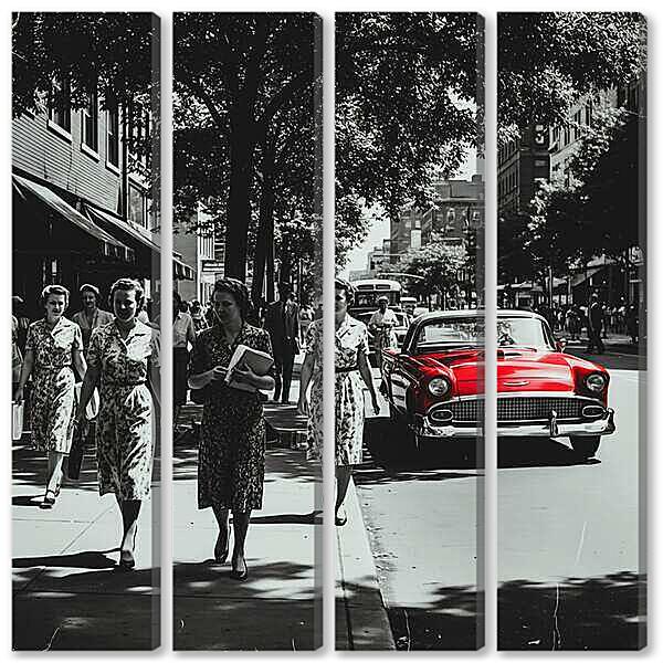 Модульная картина - Город из 60-х годов, чб постер