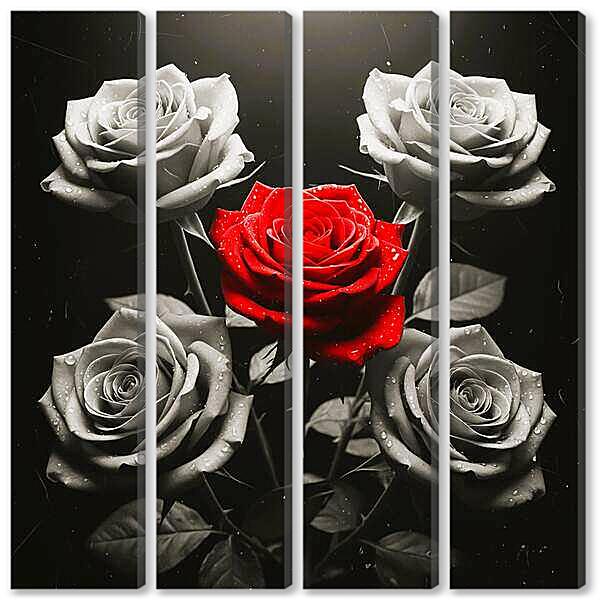 Модульная картина - Розы, чб постер