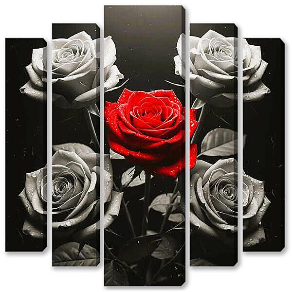 Модульная картина - Розы, чб постер