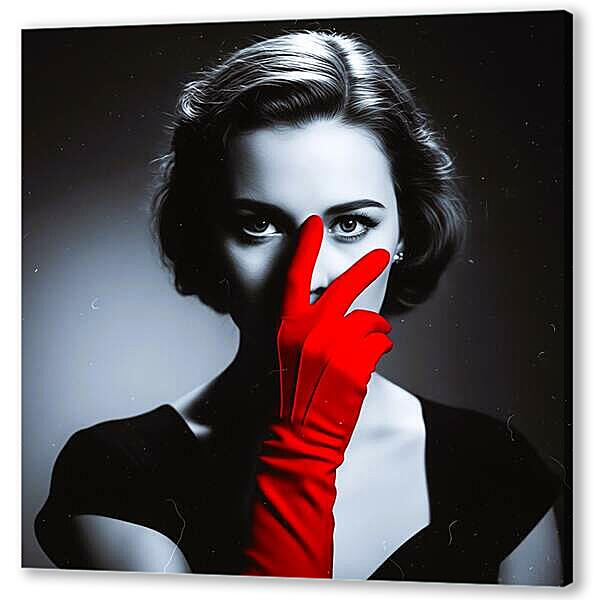 Постер (плакат) - Модель в красных перчатках, чб постер