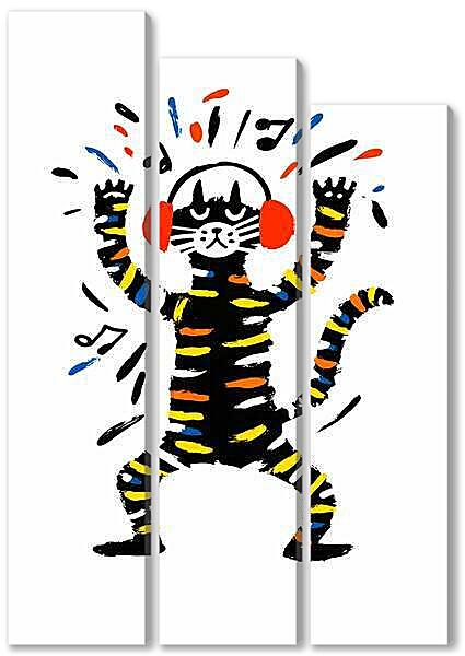 Модульная картина - Танцы кота, весёлая графика