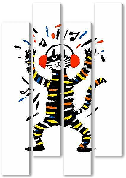Модульная картина - Танцы кота, весёлая графика