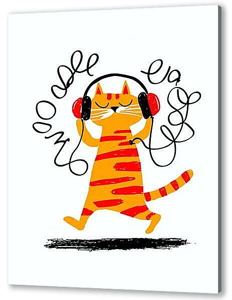Постер (плакат) - Кот в наушниках, весёлый стиль