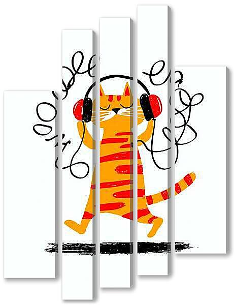 Модульная картина - Кот в наушниках, весёлый стиль
