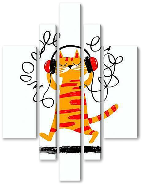 Модульная картина - Кот в наушниках, весёлый стиль