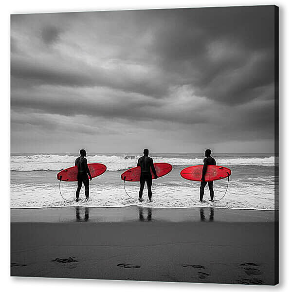 Постер (плакат) - На море, чб постер с красными деталями