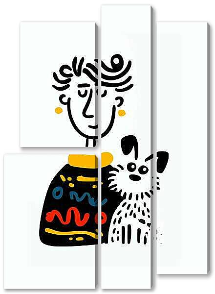 Модульная картина - С собакой, весёлая графика