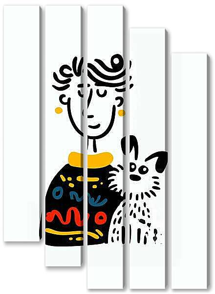 Модульная картина - С собакой, весёлая графика