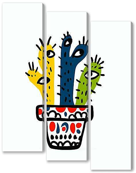 Модульная картина - Кактус с глазами, веселая графика