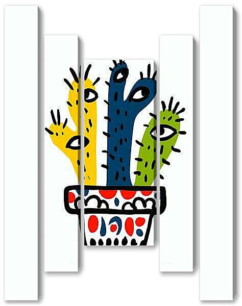 Модульная картина - Кактус с глазами, веселая графика