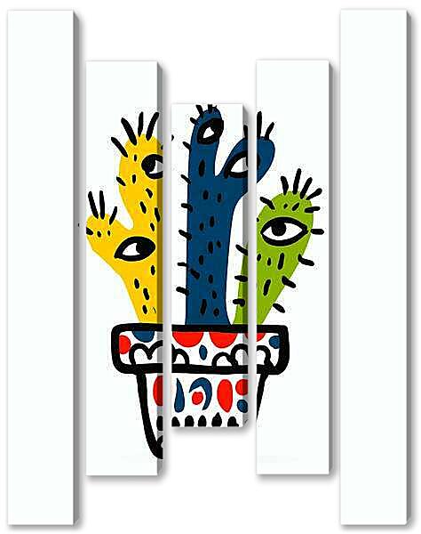 Модульная картина - Кактус с глазами, веселая графика