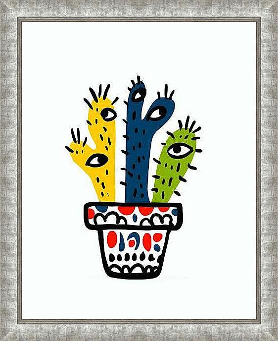 Картина - Кактус с глазами, веселая графика