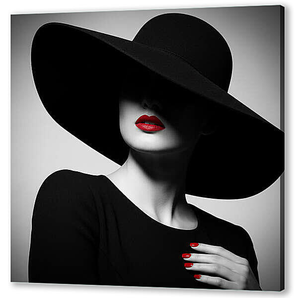Постер (плакат) - Дама, чб постер с красными деталями