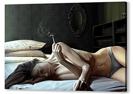 Постер (плакат) - В постели с сигаретой