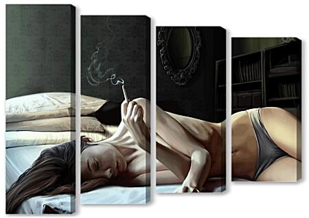 Модульная картина - В постели с сигаретой