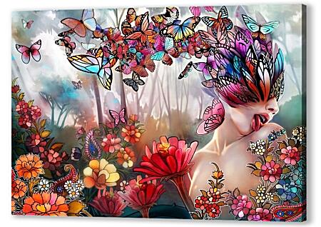 Постер (плакат) - Девушка и бабочки
