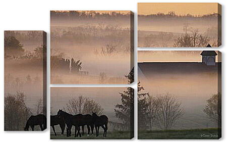 Модульная картина - Лошади в деревне
