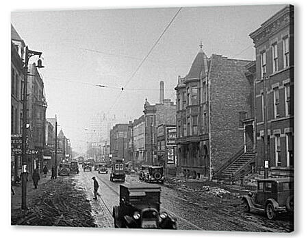 Gangsters hideout across from slaying scene in Chicago, Illinois. This is a view of the 2100 block of North Clark Street, Chicago. The building on th - Чикаго, штат Иллинойс
