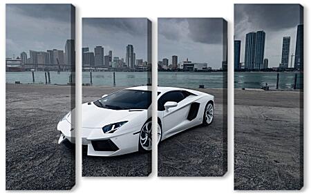 Модульная картина - Белый Lamborghini Aventador