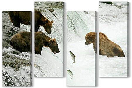 Модульная картина - Медведи на рыбалке
