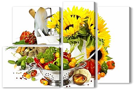 Модульная картина - Подсолнухи и овощи