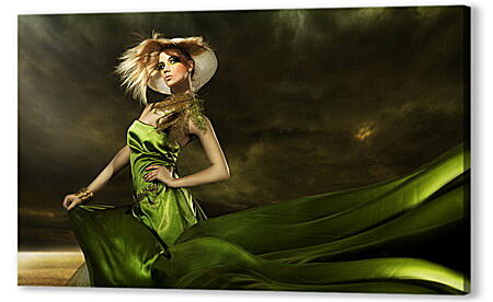 Картина маслом - Зеленое платье в поле
