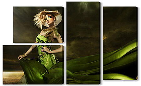 Модульная картина - Зеленое платье в поле
